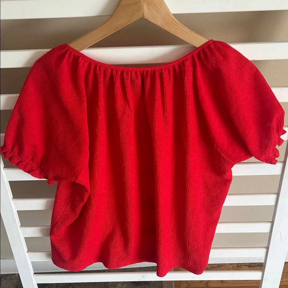 Madewell Red Puff-Sleeve Square Neck Blouse